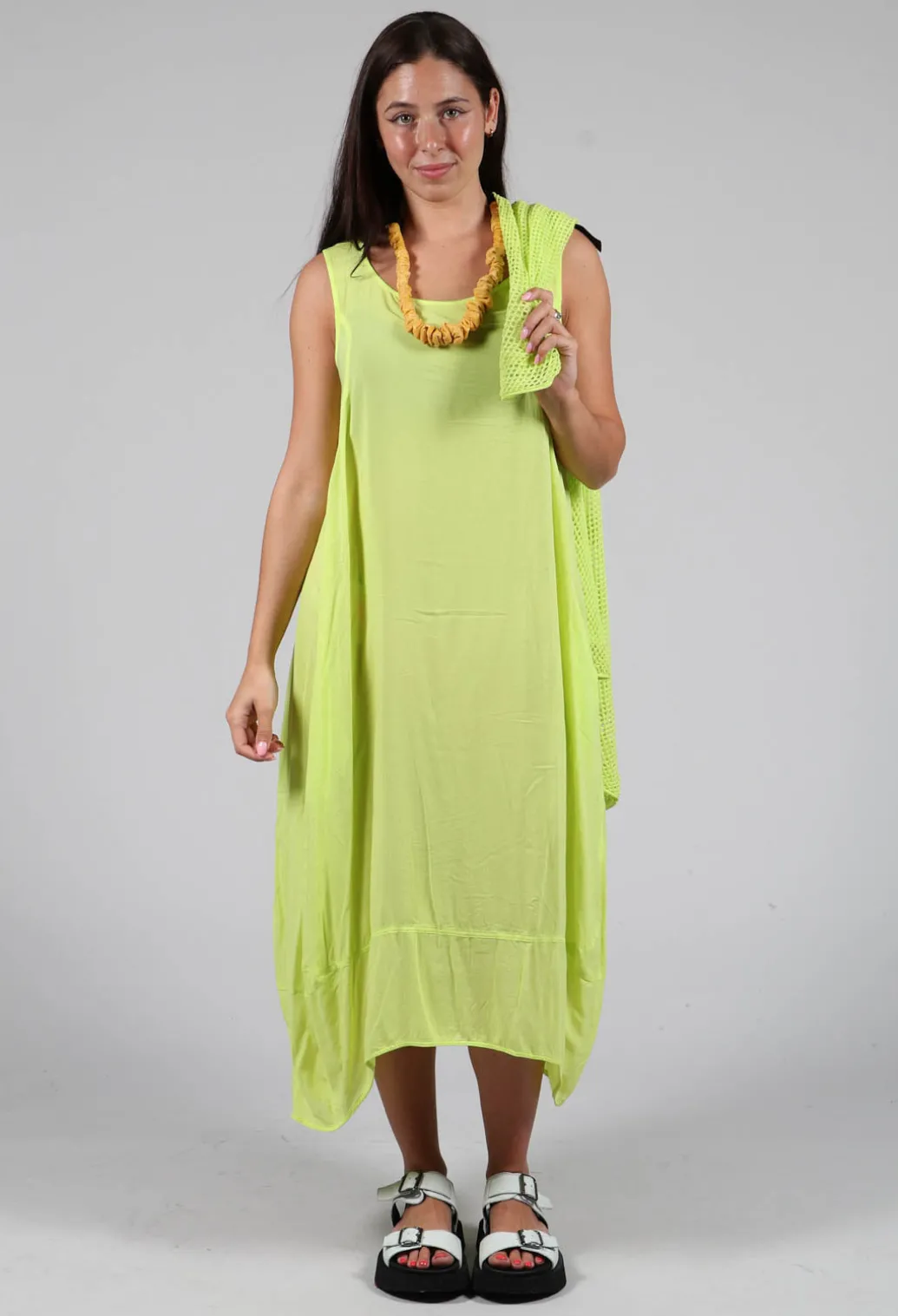 Sleeveless Jersey Dress with Tulip Hem in Sun