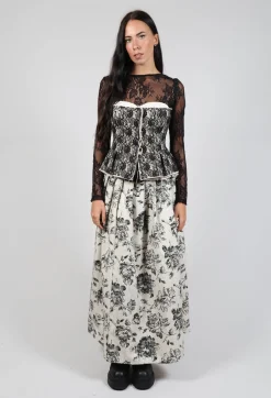 Soft Black Flower Pleated Skirt