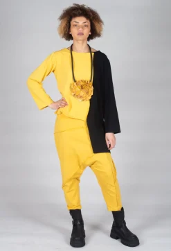 Stitched Cotton Trouers in Yellow and Black