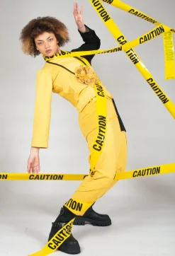 Stitched Cotton Trouers in Yellow and Black
