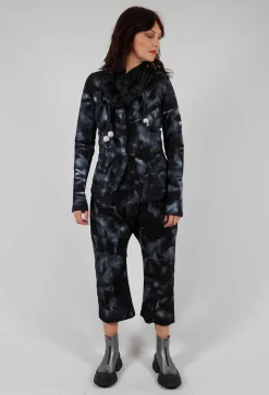 Stretch Denim Balloon Trousers in Black with Silver Finish