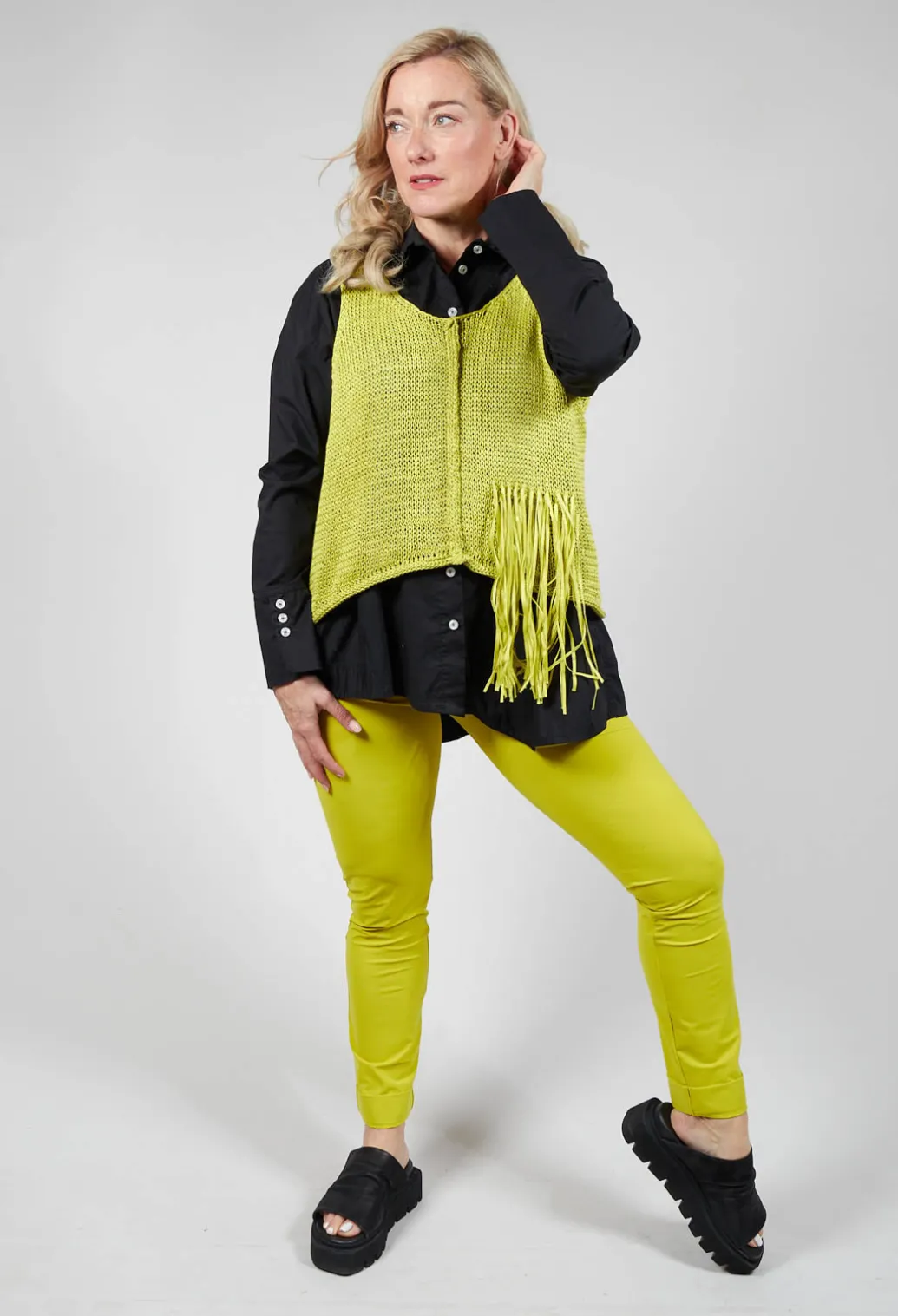 Stretch Leggings in Turnups in Lime