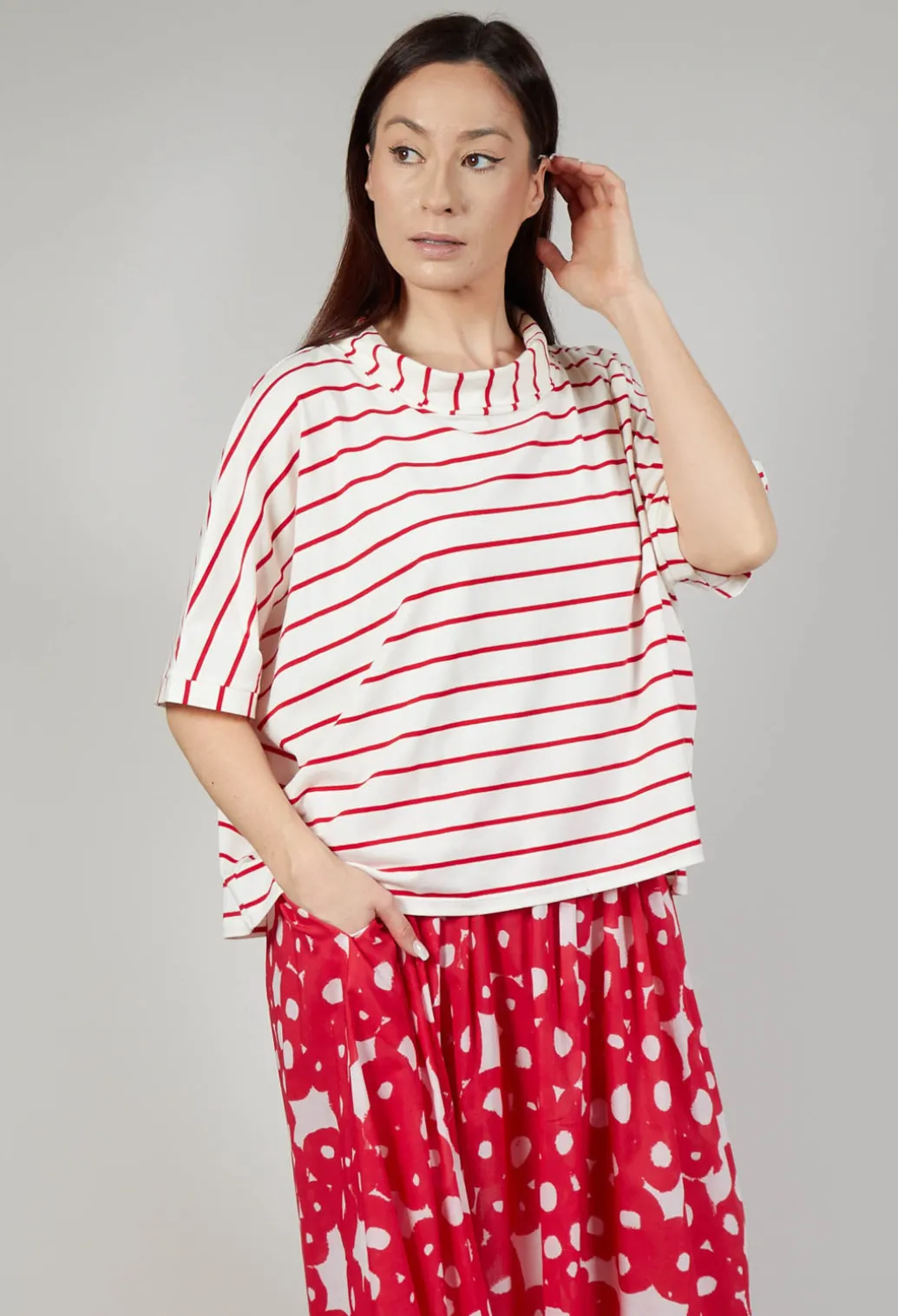 Striped Cotton Top in Rosso