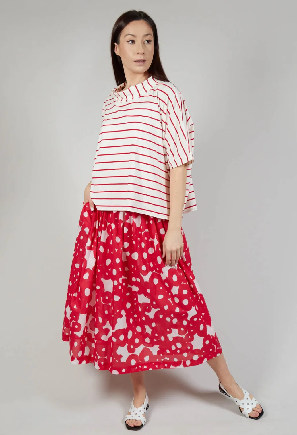 Striped Cotton Top in Rosso