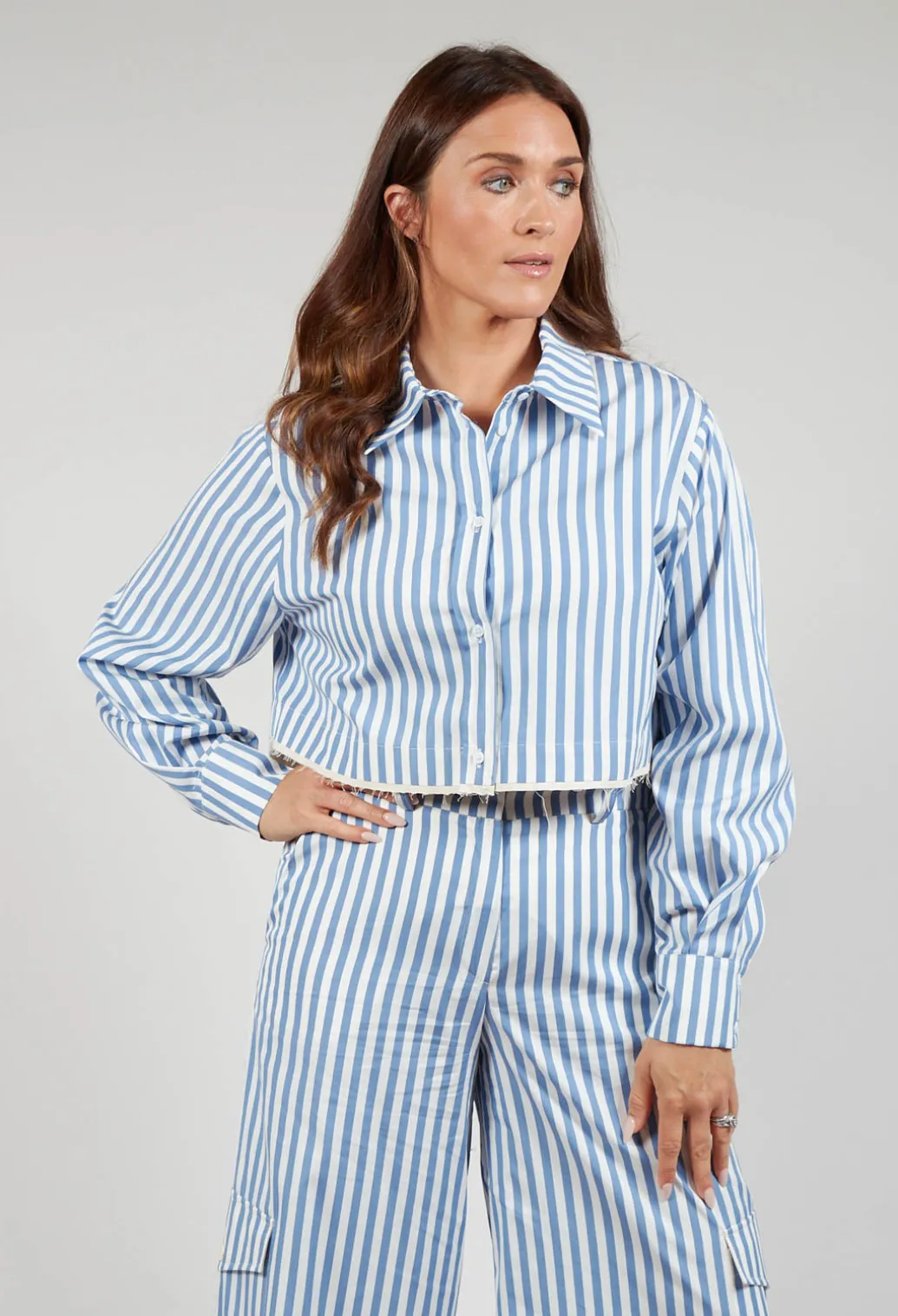 Striped Cropped Shirt in Hokusai Blue