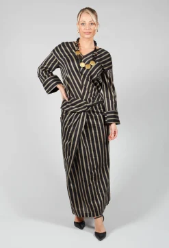 Striped Cross Over Pencil Skirt in Singapura Nero
