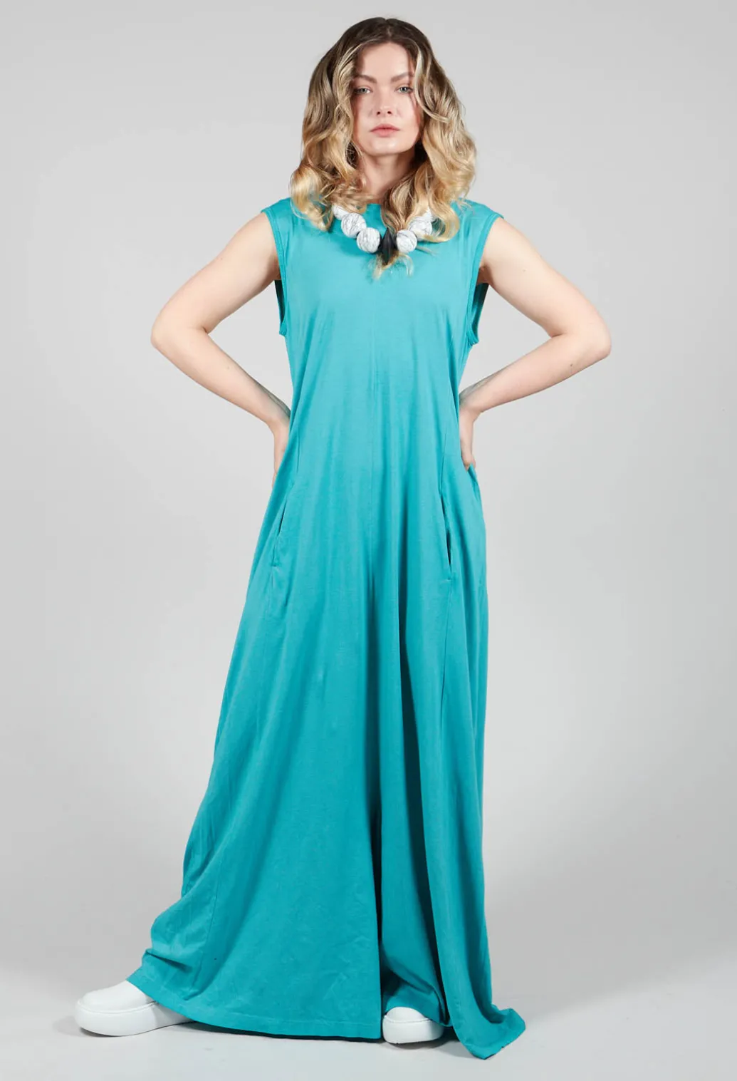 Striped Dye Effect Overalls with V Back in Aqua