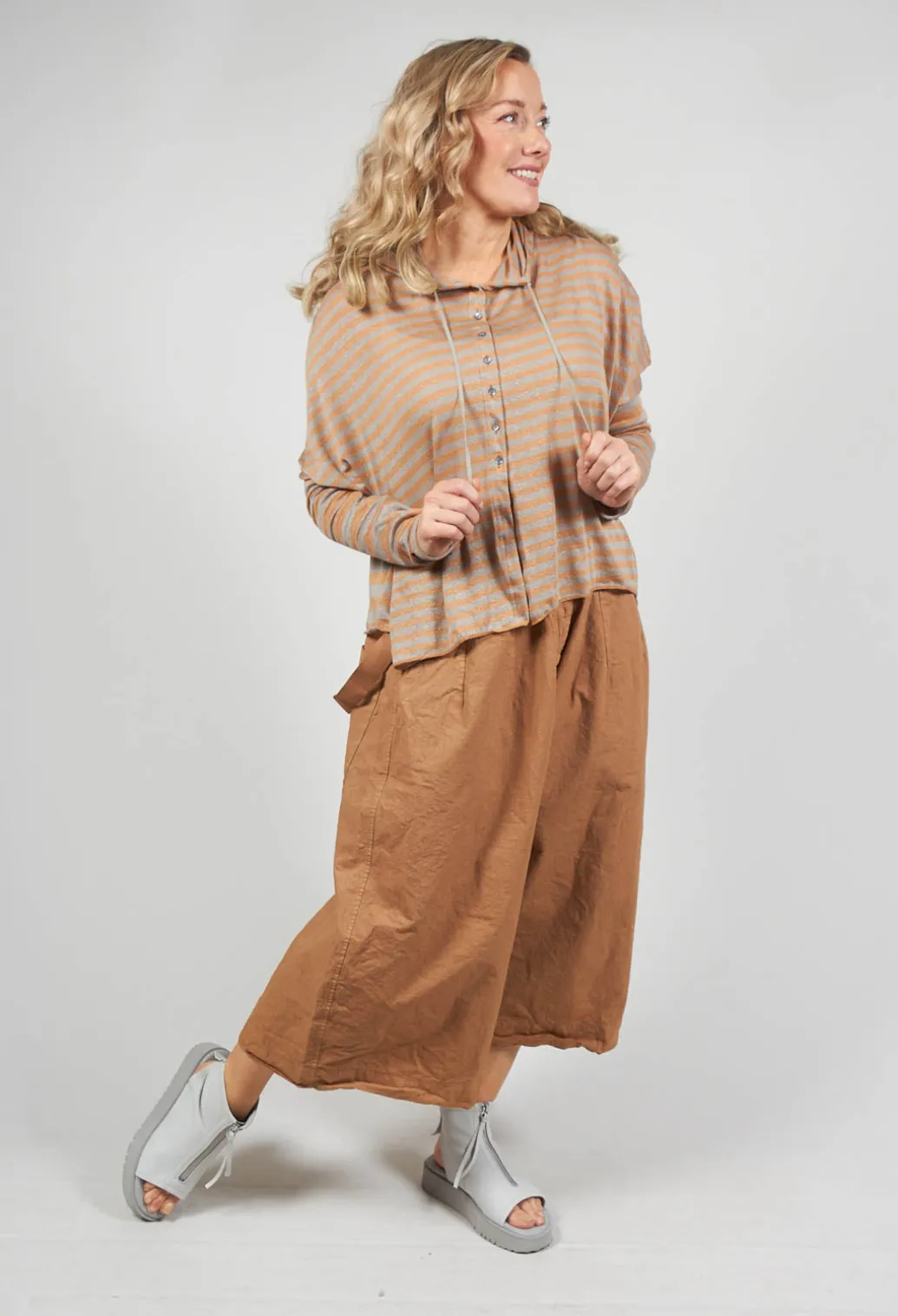 Striped Hooded Cardigan in Pottery