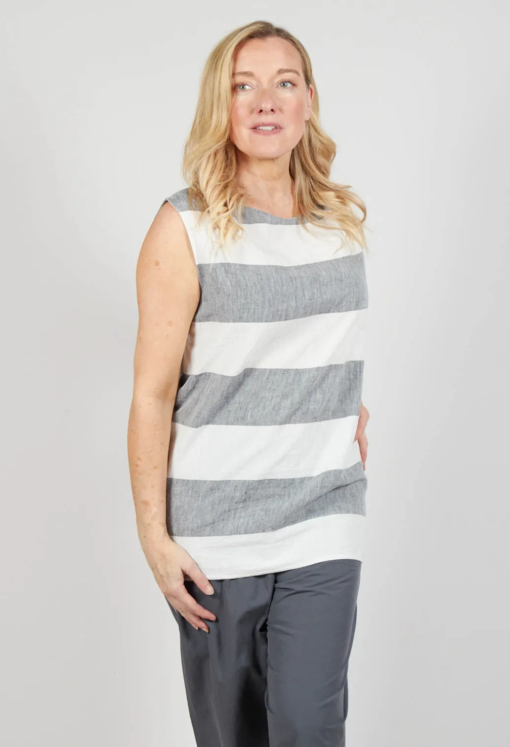 Striped Linen Blouse in Milk/Black