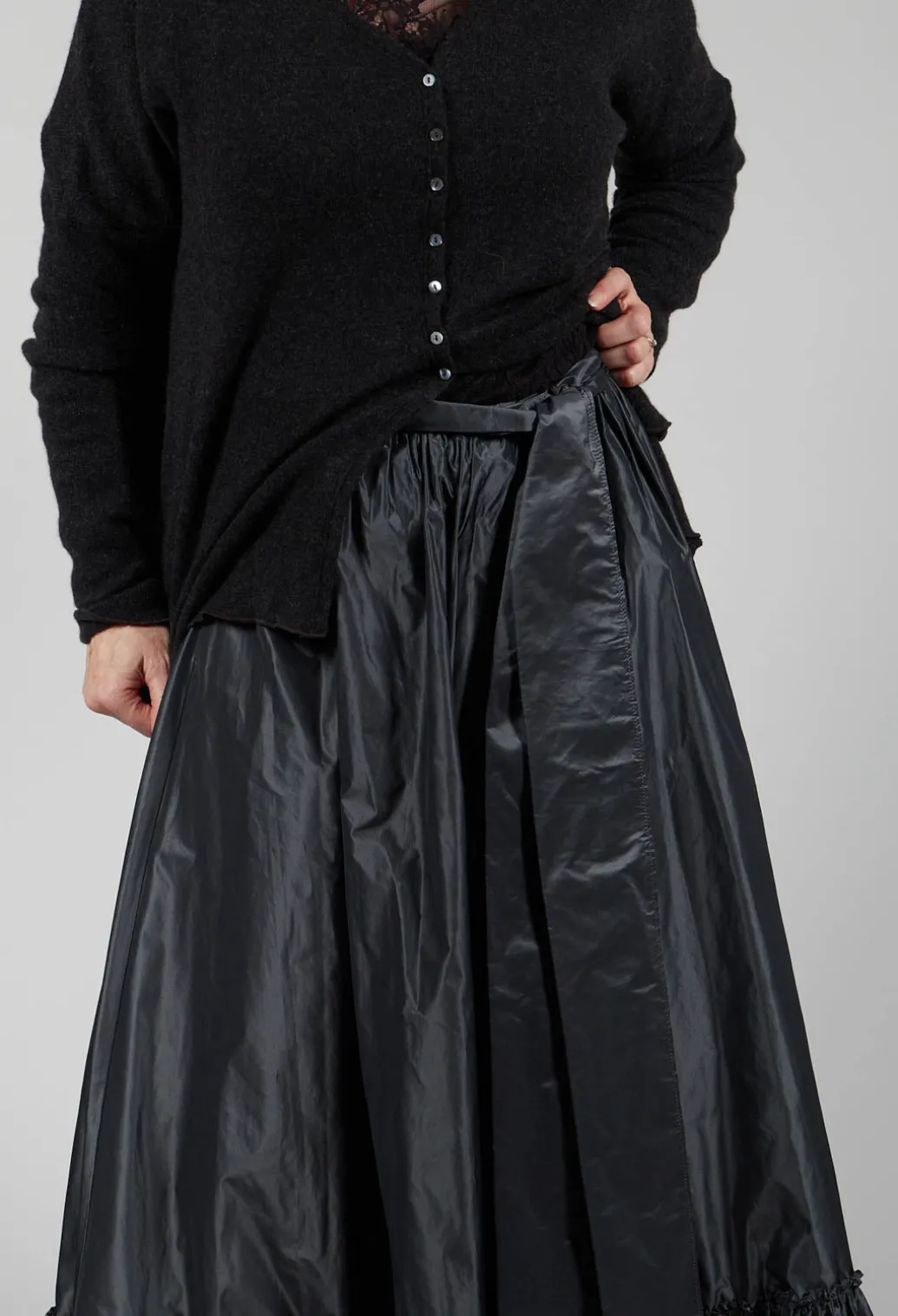 Taffeta Frill Hem Skirt in Obsidian Grey