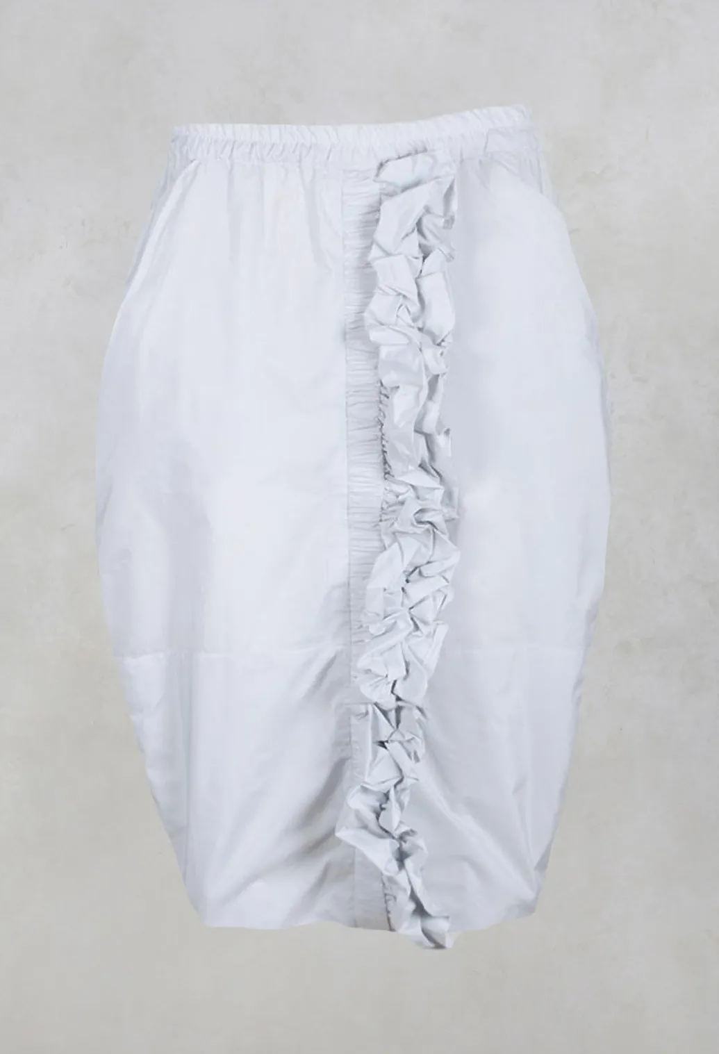 Taffeta Skirt with Ruffle Front in Grey Pinstripe