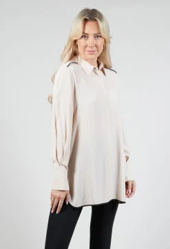 Tailored Shirt with Contrast Piping in Stone