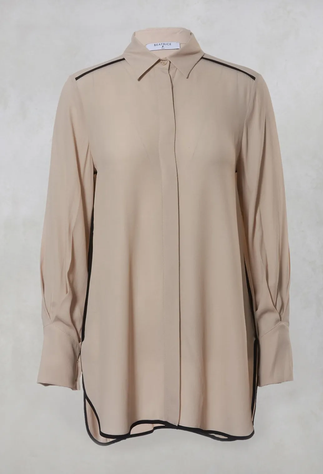 Tailored Shirt with Contrast Piping in Stone