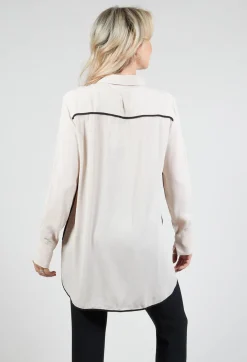 Tailored Shirt with Contrast Piping in Stone