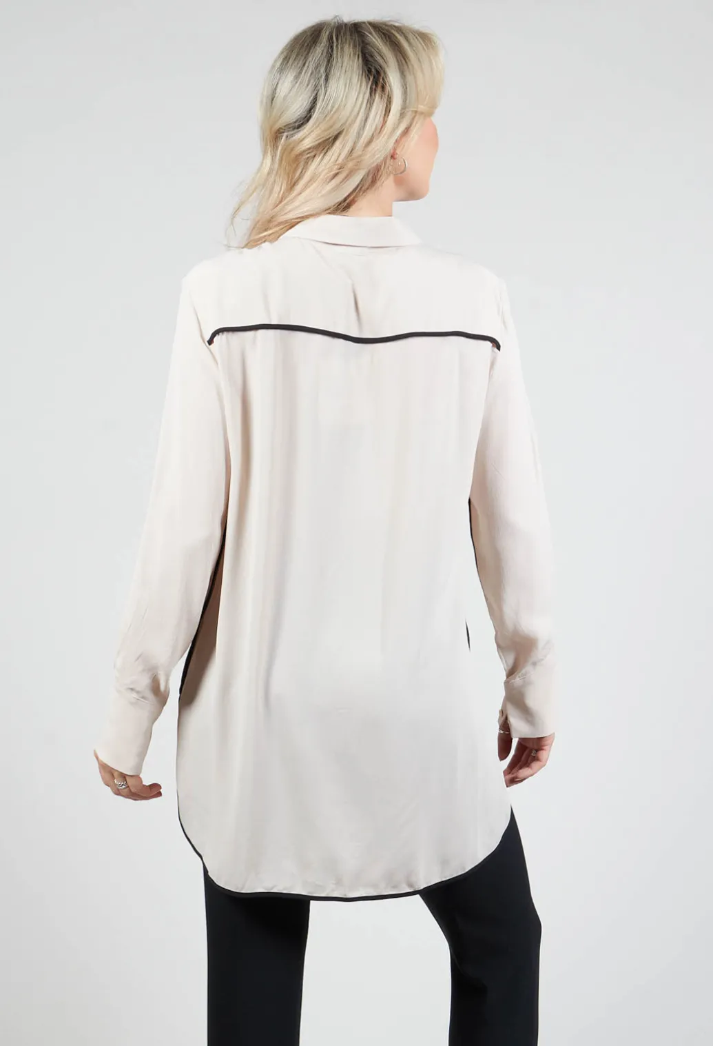 Tailored Shirt with Contrast Piping in Stone