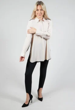 Tailored Shirt with Contrast Piping in Stone