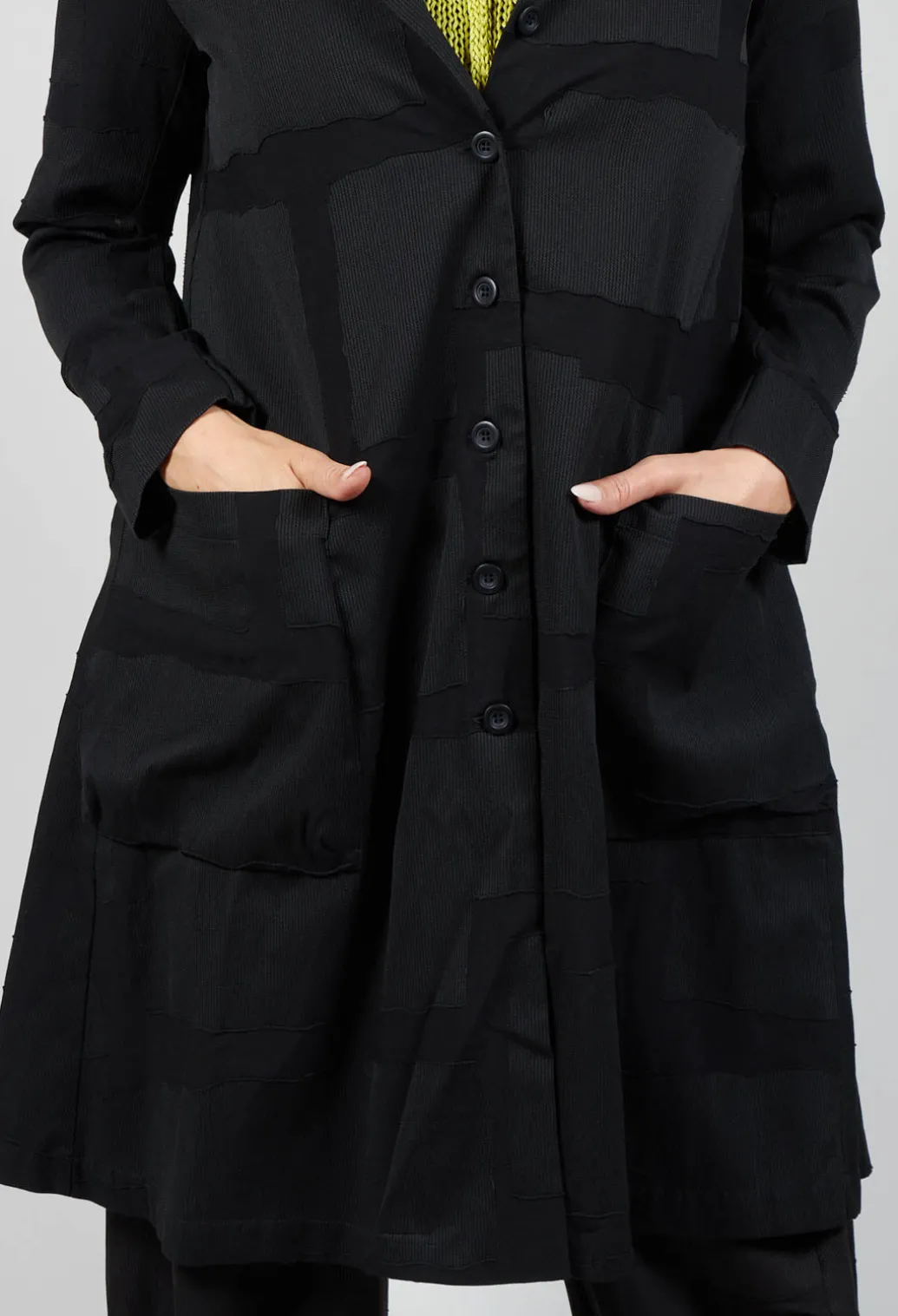 Textured Button Up Coat in Black