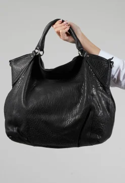 Textured Leather Bag Pharis with Removable Shoulder Strap in Nero