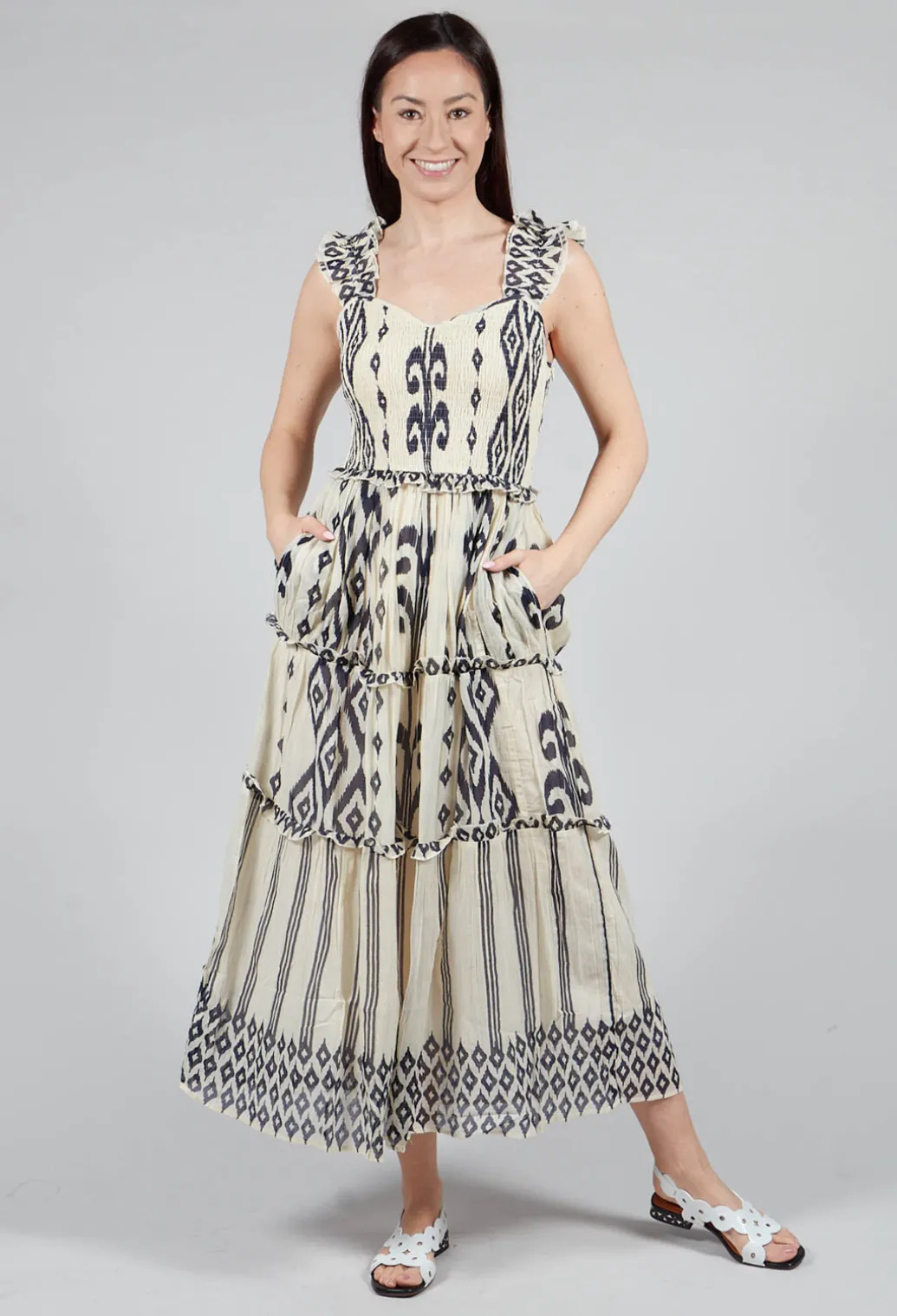 Timeo Aztec Dress in Ecru