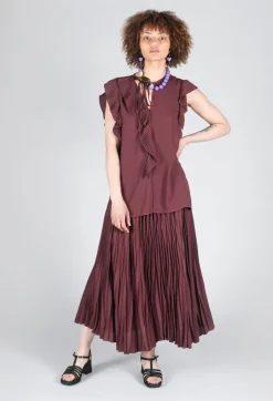 Top with Pleated Ruffles in Cocoa
