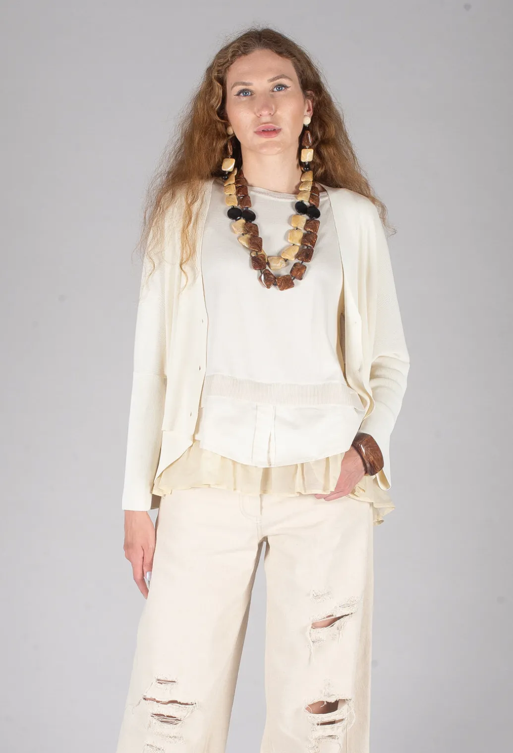 V-Neck Boxy Cardigan in White