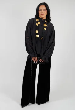 Washed Silk Blend Shirt with Lace in Dark Grey
