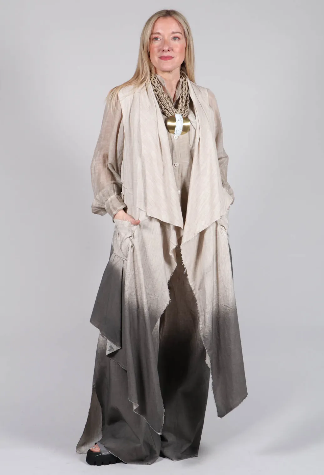 Waterfall Long Coat in Over Cotone Sand