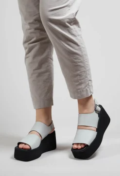 Wedge Sandals with Wide Straps in Gasoline Nuvola