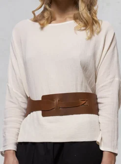 Wide Leather Belt in Cuio