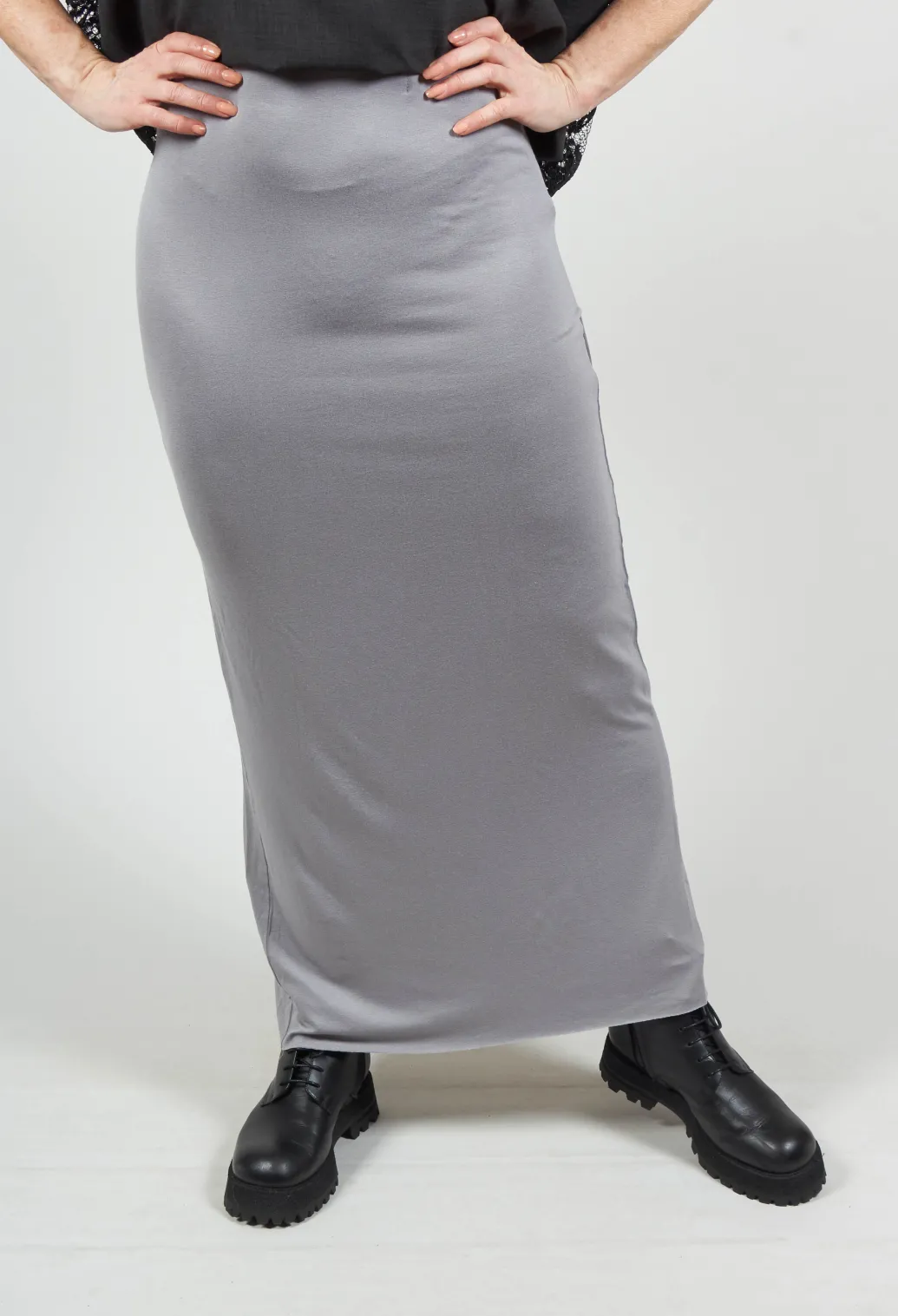 Zigi Long Jersey Fitted Skirt in Light Grey