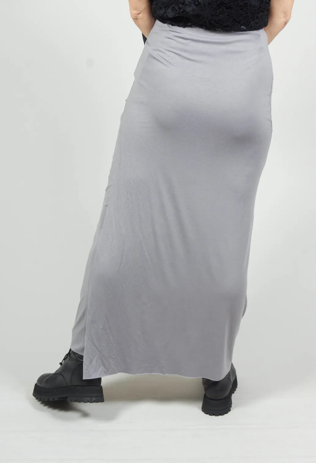 Zigi Long Jersey Fitted Skirt in Light Grey