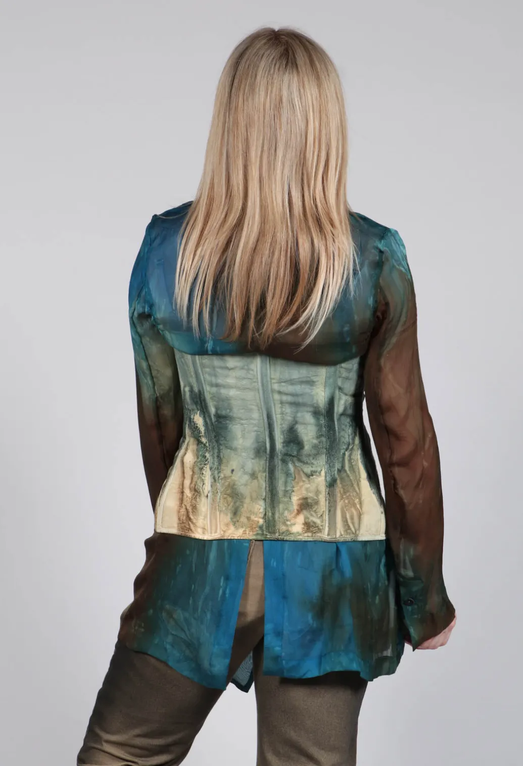 Zipper Fastening Corset Top in Petrol and Tea
