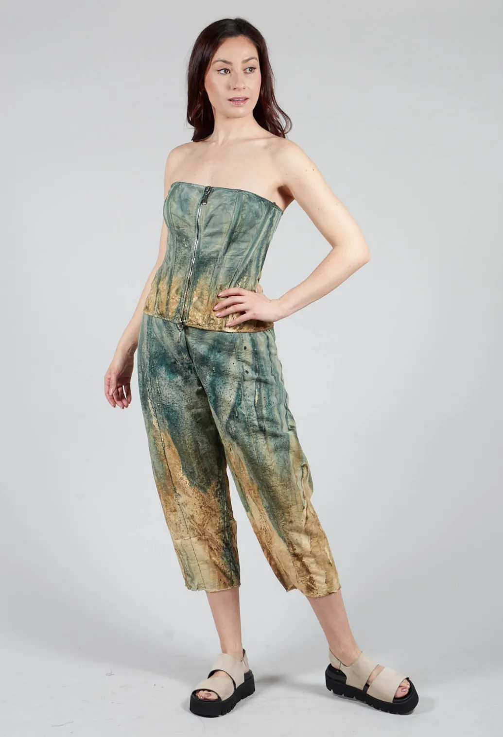 Zipper Fastening Corset Top in Petrol and Tea
